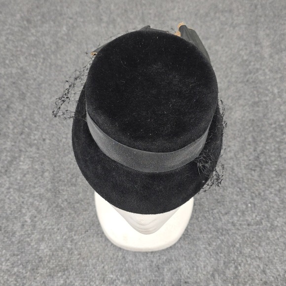 Vintage Peachbloom Velour Merrimac Body Black Fur Felt Hat with Veil & Bow‎ - Picture 5 of 11